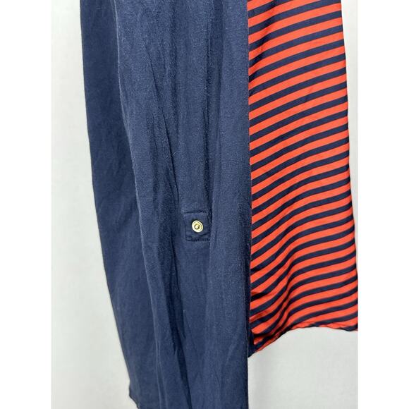 Michael Kors Women’s Sz L Navy Orange Striped Top Long Sleeve V-Neck - Picture 5 of 15